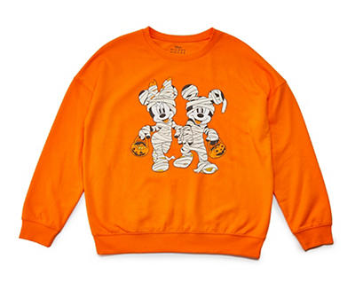 Disney Women's Orange Mickey & Minnie Halloween Fleece Sweatshirt